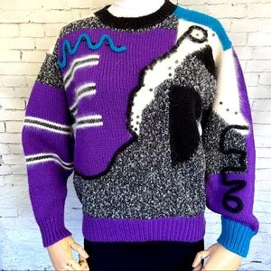 🎉Vintage 🎉 Reference Point Abstract Art Sweater 80s Color Block EUC Med Petite